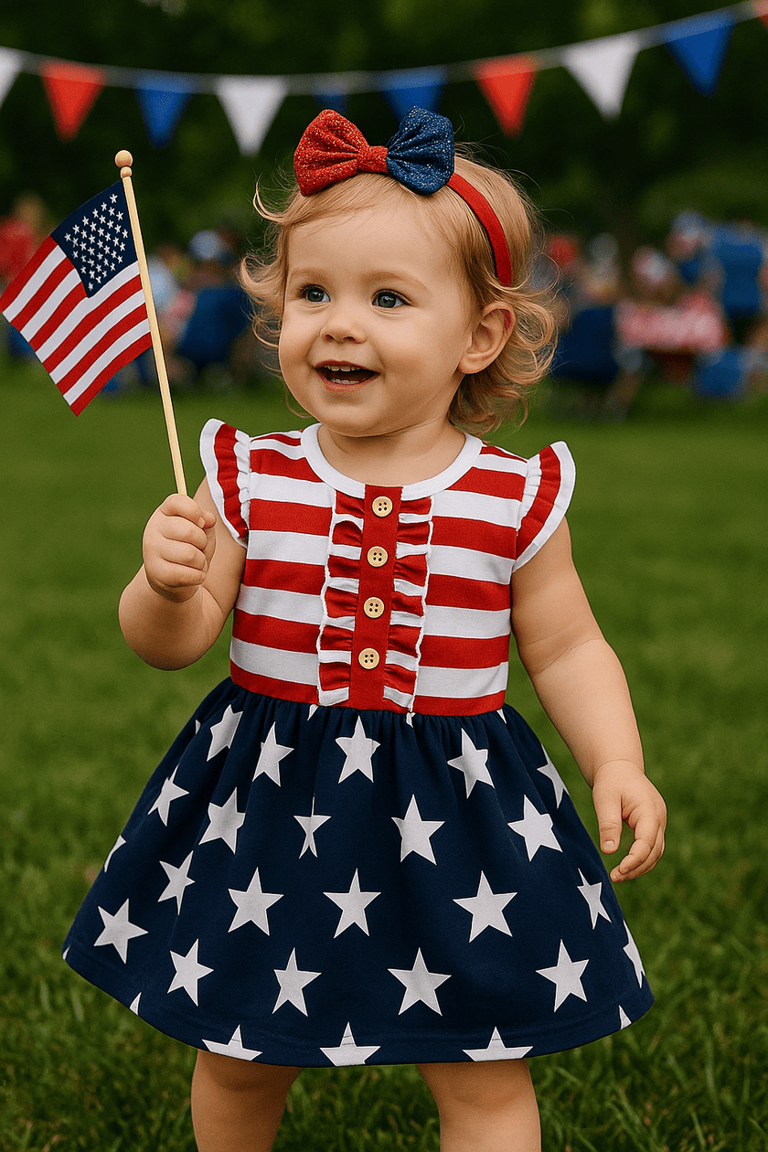 Striped & Stars Ruffled Round Neck Cap Sleeve Dress - Carbone's Marketplace