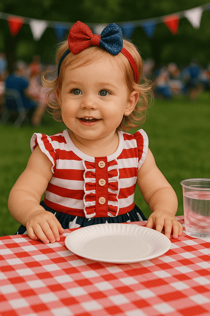 Striped & Stars Ruffled Round Neck Cap Sleeve Dress - Carbone's Marketplace