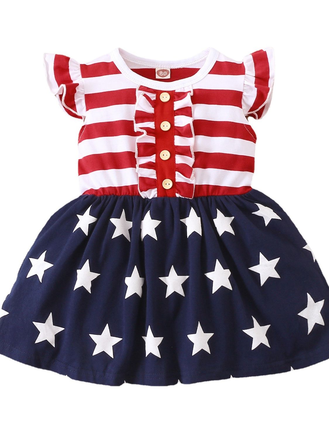 Striped & Stars Ruffled Round Neck Cap Sleeve Dress - Carbone's Marketplace