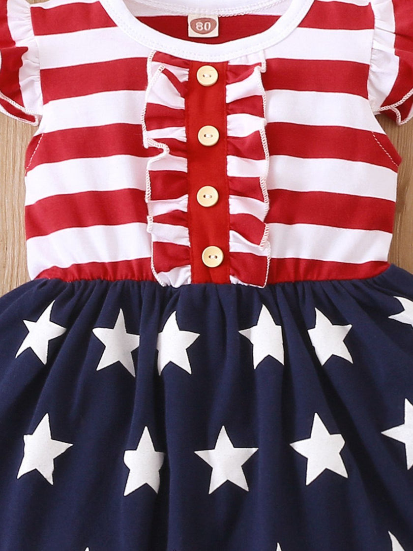 Striped & Stars Ruffled Round Neck Cap Sleeve Dress - Carbone's Marketplace