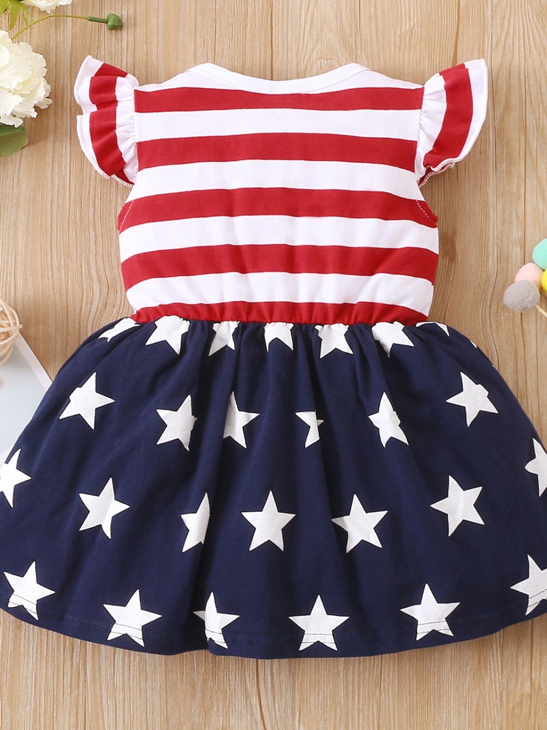 Striped & Stars Ruffled Round Neck Cap Sleeve Dress - Carbone's Marketplace