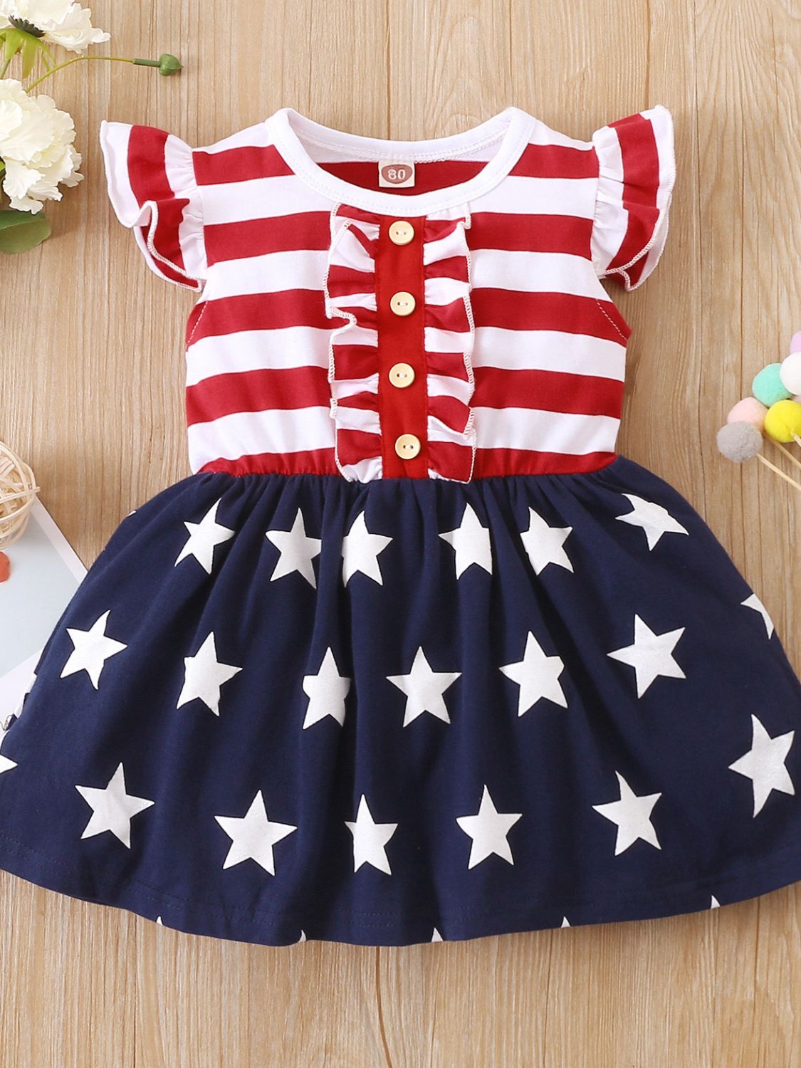 Striped & Stars Ruffled Round Neck Cap Sleeve Dress - Carbone's Marketplace