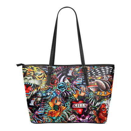 Tattoo Art Small Leather Tote - Carbone's Marketplace