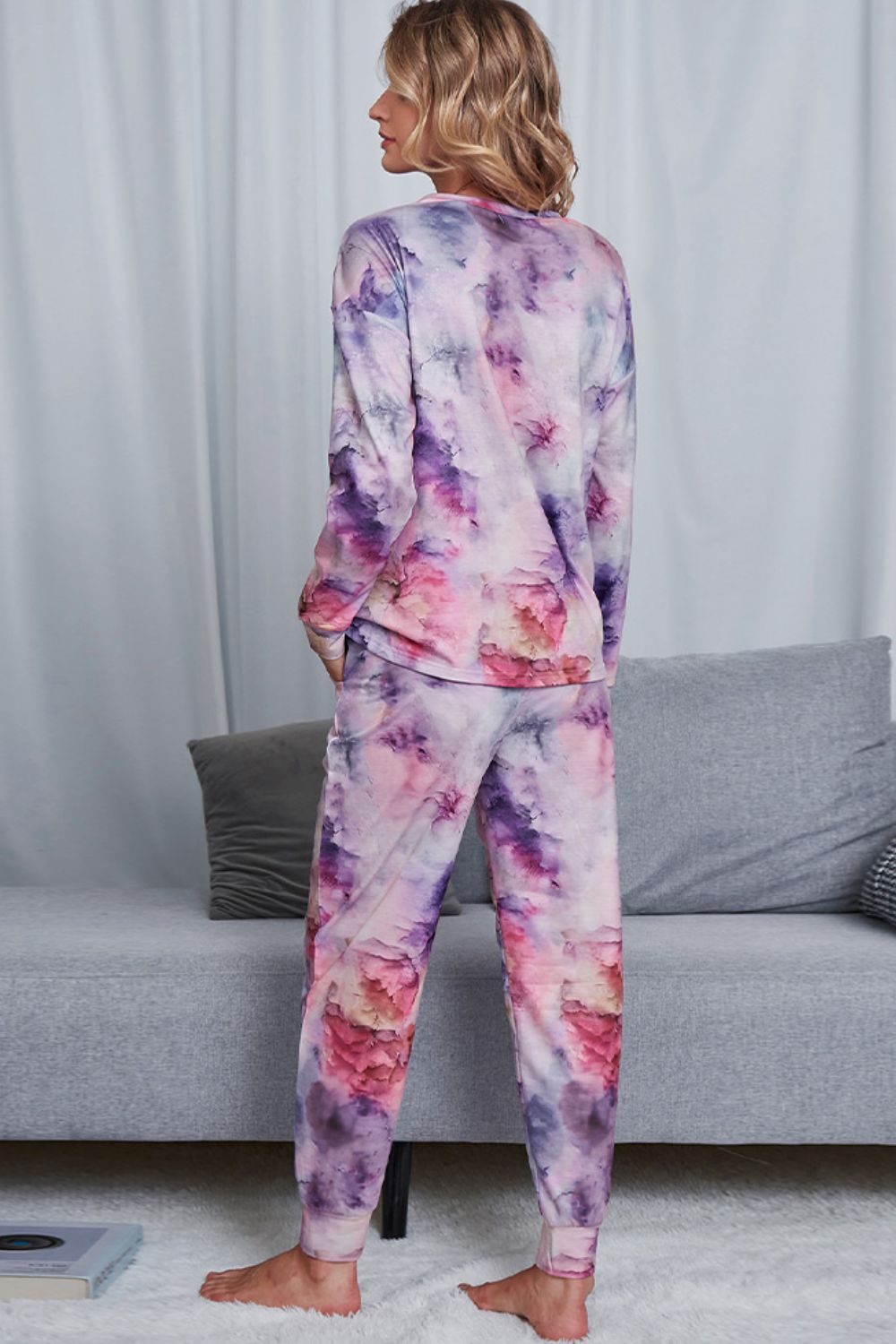 Tie - Dye Crewneck Top and Drawstring Waist Joggers Lounge Set - Carbone's Marketplace