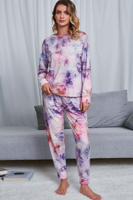 Tie - Dye Crewneck Top and Drawstring Waist Joggers Lounge Set - Carbone's Marketplace