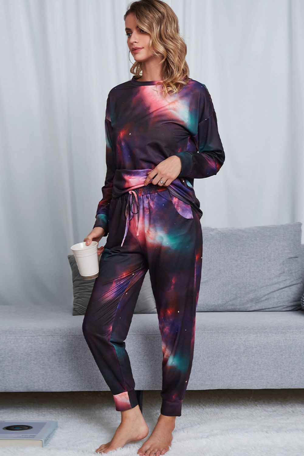 Tie - Dye Crewneck Top and Drawstring Waist Joggers Lounge Set - Carbone's Marketplace