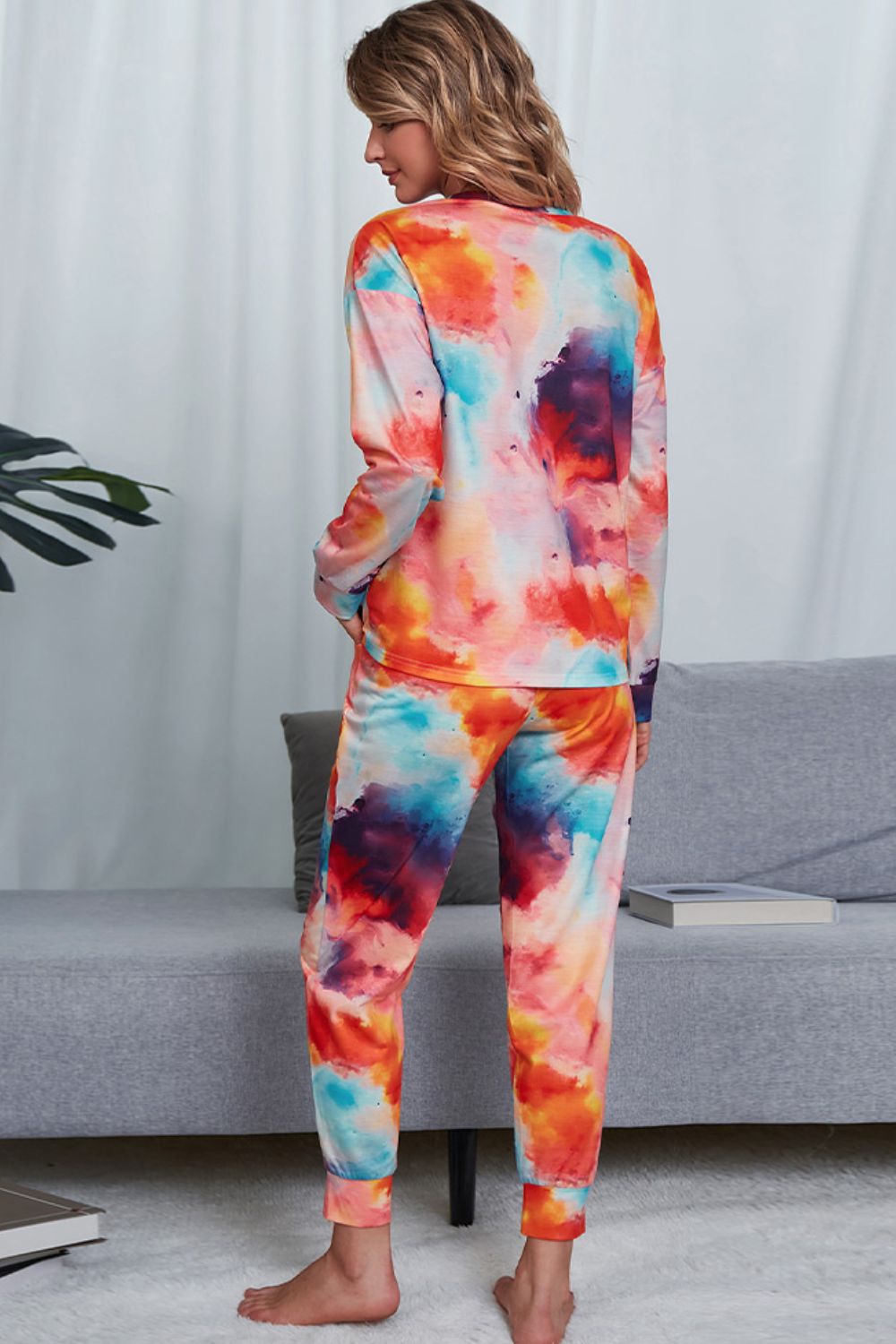 Tie - Dye Crewneck Top and Drawstring Waist Joggers Lounge Set - Carbone's Marketplace