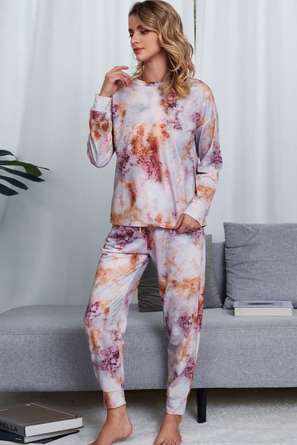 Tie - Dye Crewneck Top and Drawstring Waist Joggers Lounge Set - Carbone's Marketplace