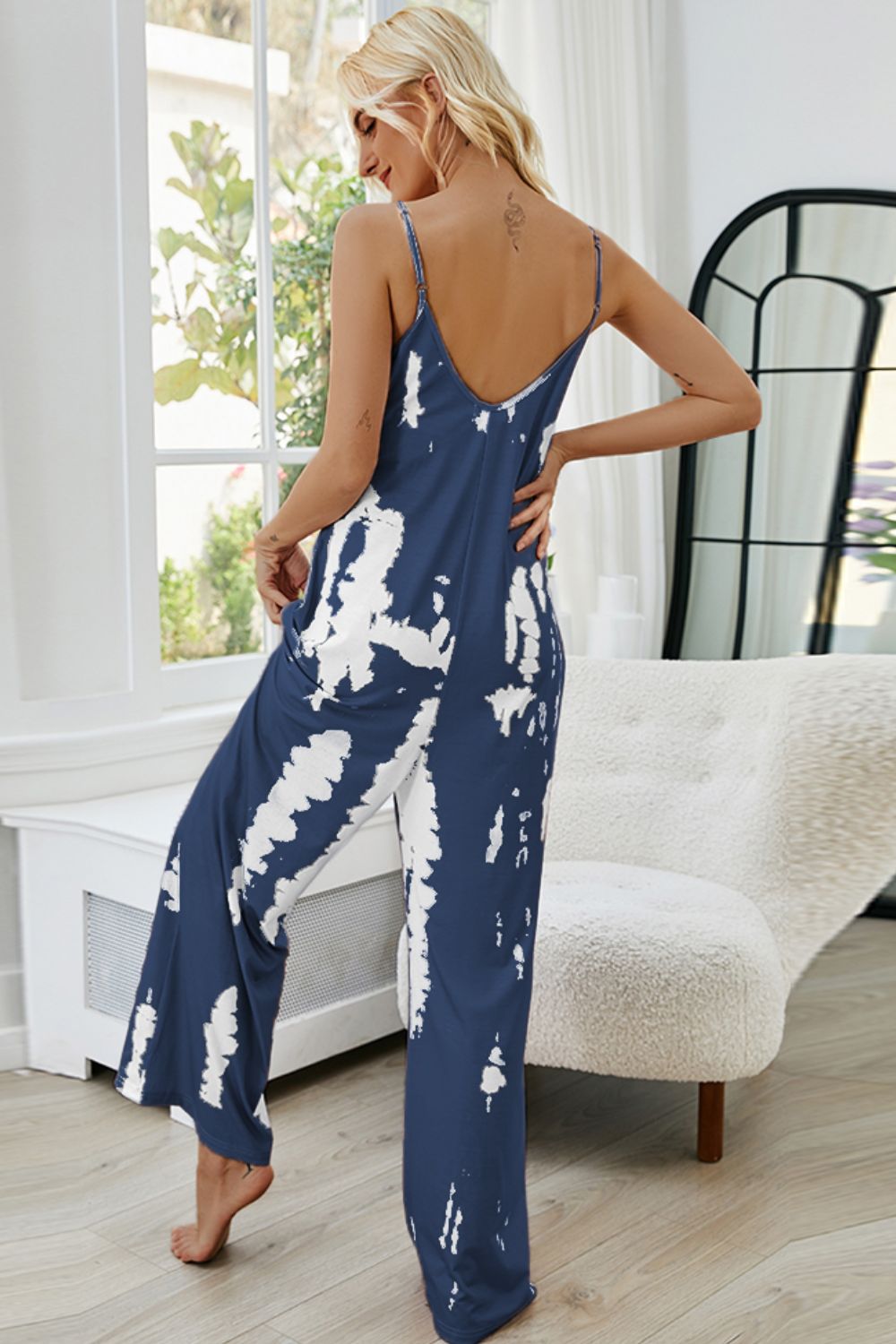 Tie - Dye Spaghetti Strap Jumpsuit with Pockets - Carbone's Marketplace