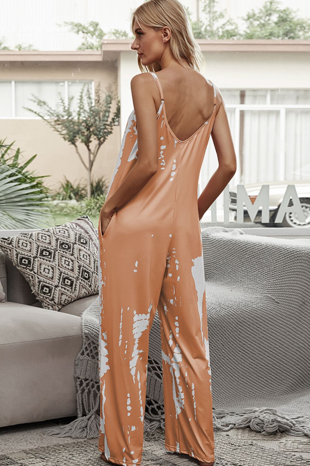 Tie - Dye Spaghetti Strap Jumpsuit with Pockets - Carbone's Marketplace