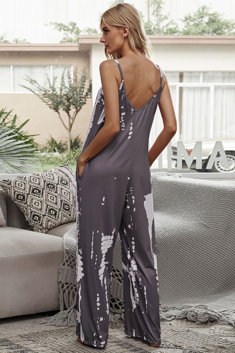 Tie - Dye Spaghetti Strap Jumpsuit with Pockets - Carbone's Marketplace