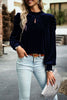 Tie Up Mock Neck Velvet Fabric Long Sleeve Blouse - Carbone's Marketplace