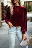 Tie Up Mock Neck Velvet Fabric Long Sleeve Blouse - Carbone's Marketplace