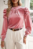 Tie Up Mock Neck Velvet Fabric Long Sleeve Blouse - Carbone's Marketplace