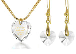 Tiny Heart Jewelry Set 24k Gold Inscribed I Love You to the Moon and Back Necklace and Drop Earrings - Carbone's Marketplace