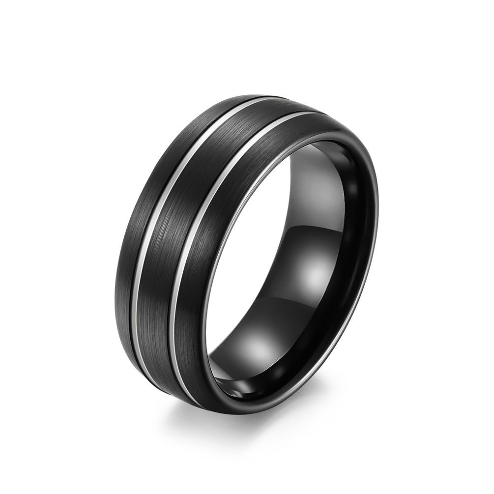 Tungsten Gold Ring Striped Tungsten Steel Brushed Jewelry - Carbone's Marketplace