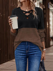 Two - Tone Crisscross Detail Sweatshirt - Carbone's Marketplace