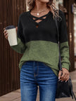 Two - Tone Crisscross Detail Sweatshirt - Carbone's Marketplace