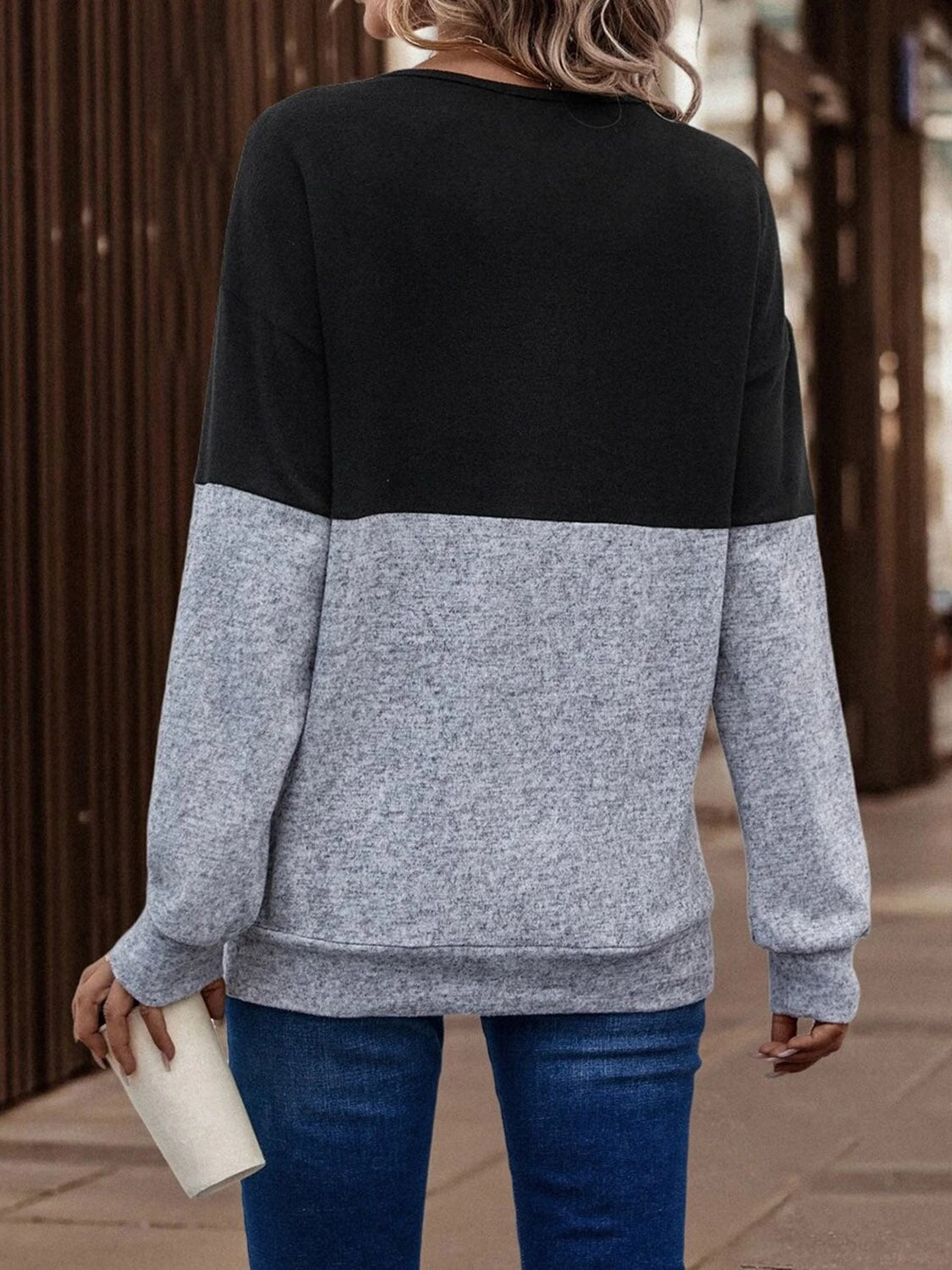 Two - Tone Crisscross Detail Sweatshirt - Carbone's Marketplace