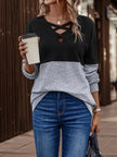 Two - Tone Crisscross Detail Sweatshirt - Carbone's Marketplace