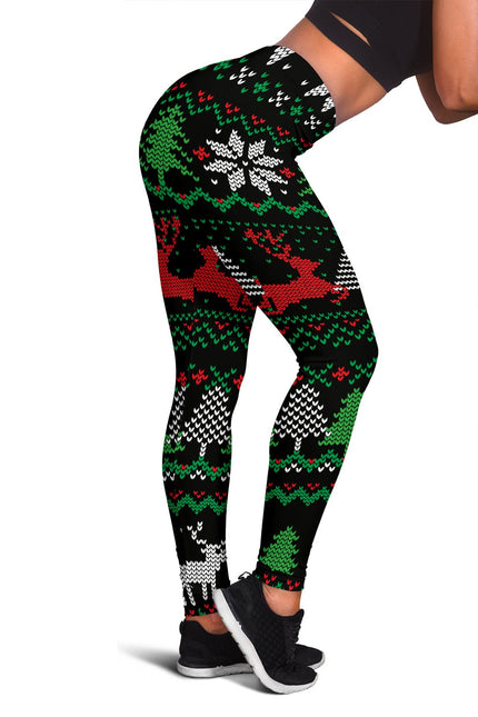 Ugly Christmas Red Green Black Leggings - Carbone's Marketplace