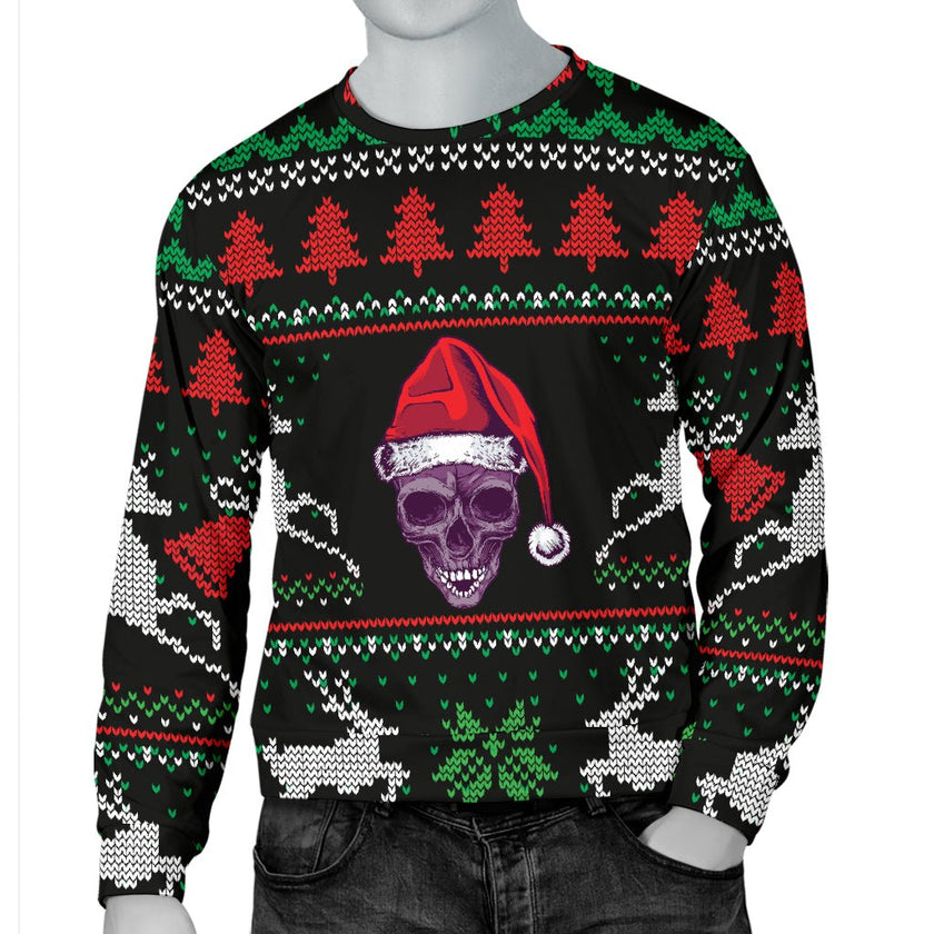 Ugly Christmas Santa Skull Black Men's Sweater - Carbone's Marketplace