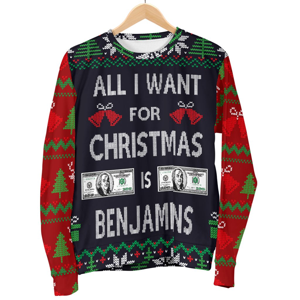 Ugly Christmas Sweater All I Want is Benjamins for Men - Carbone's Marketplace