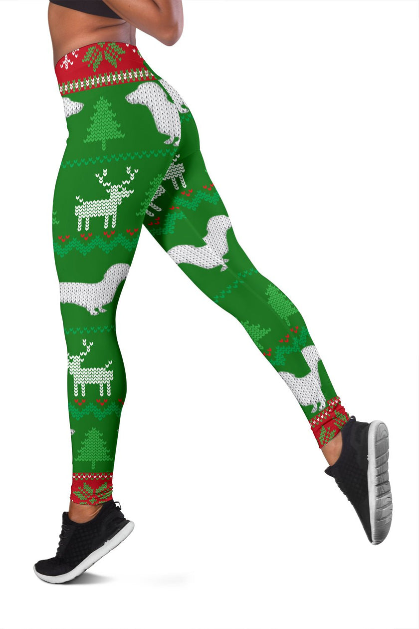 Ugly Christmas Sweater Leggings With Dachshunds - Carbone's Marketplace