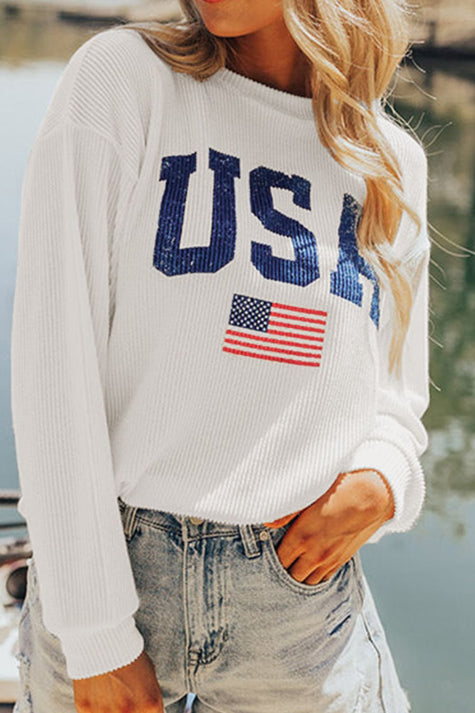 US Flag Corded Long Sleeve Sweatshirt - Carbone's Marketplace