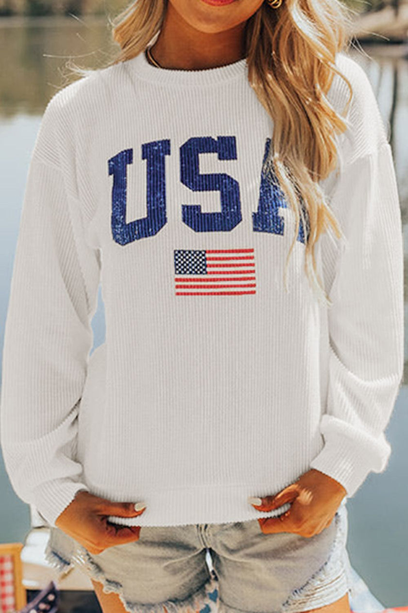 US Flag Corded Long Sleeve Sweatshirt - Carbone's Marketplace