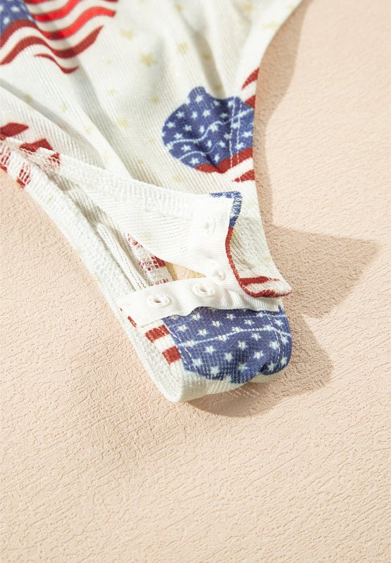 US Flag Heart Mock Neck Long Sleeve Bodysuit - Carbone's Marketplace