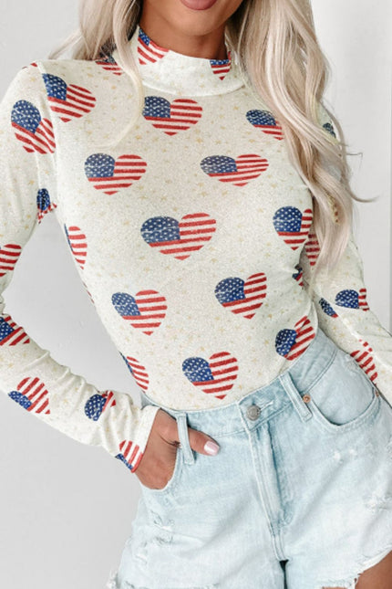 US Flag Heart Mock Neck Long Sleeve Bodysuit - Carbone's Marketplace