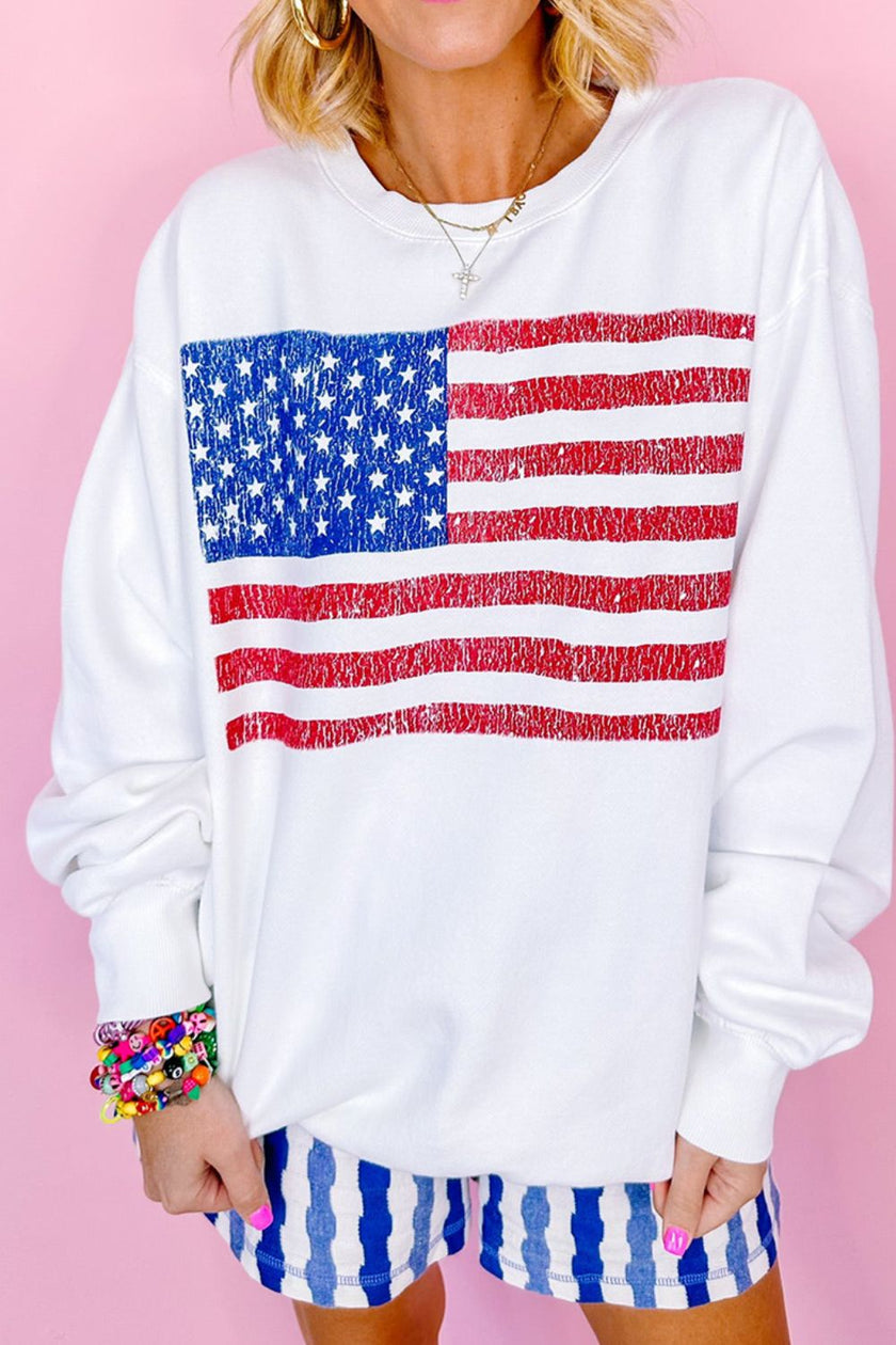 US Flag Round Neck Long Sleeve Sweatshirt - Carbone's Marketplace