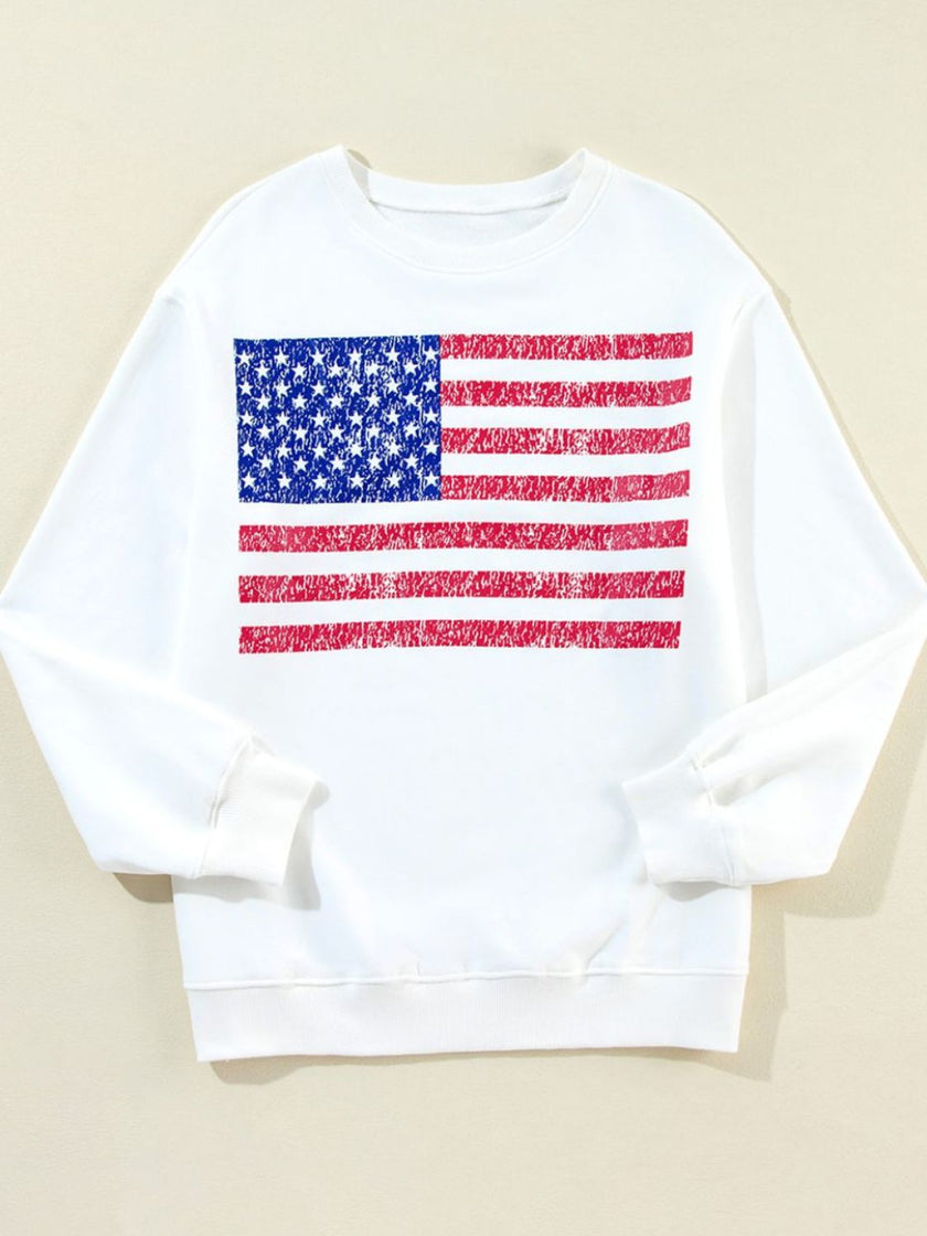 US Flag Round Neck Long Sleeve Sweatshirt - Carbone's Marketplace