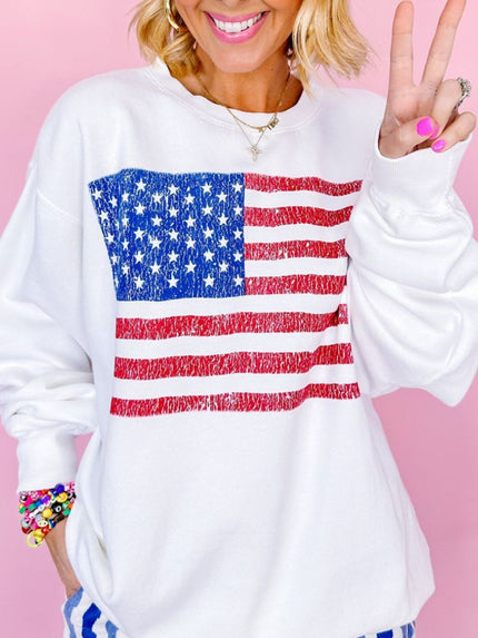 US Flag Round Neck Long Sleeve Sweatshirt - Carbone's Marketplace
