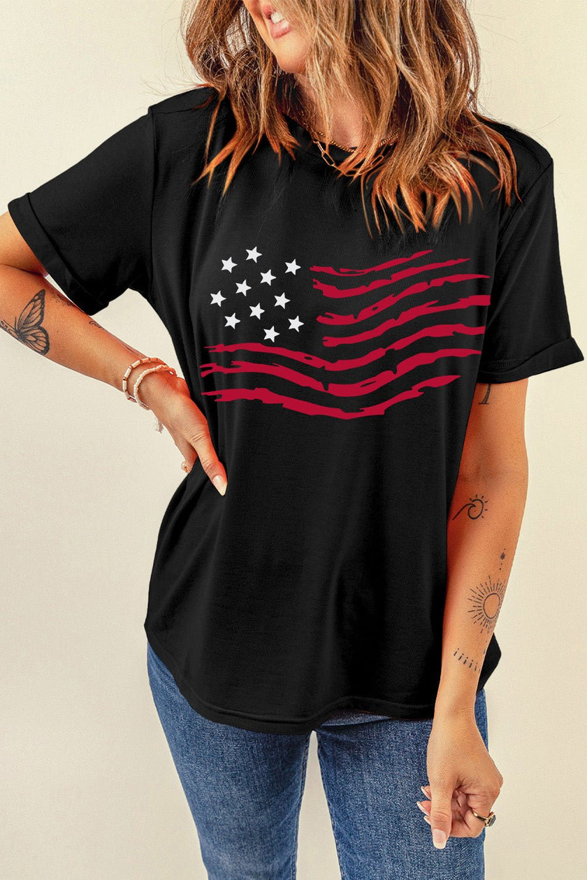 US Flag Round Neck Short Sleeve T-Shirt - (US Only) - Carbone's Marketplace