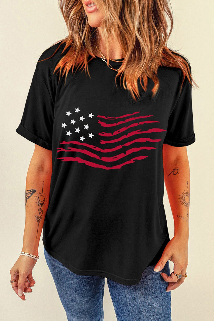 US Flag Round Neck Short Sleeve T-Shirt - (US Only) - Carbone's Marketplace