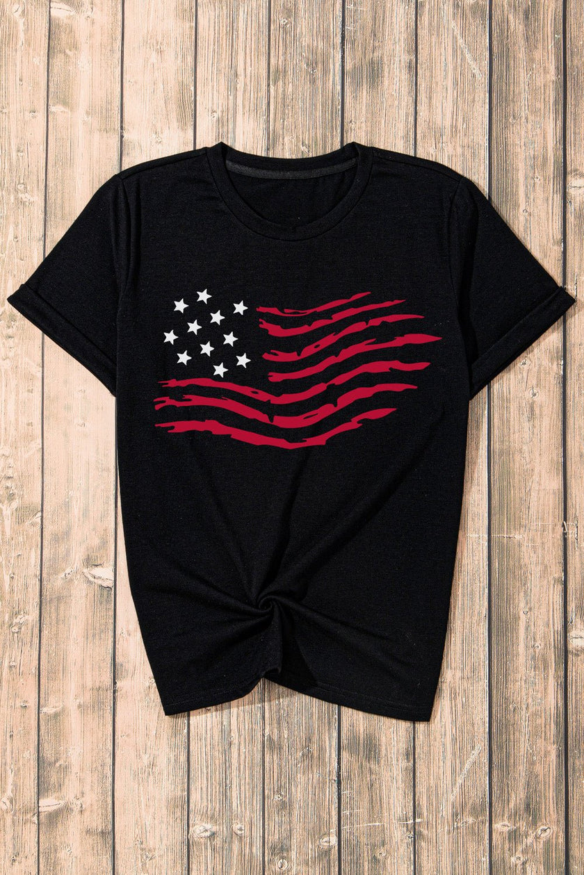 US Flag Round Neck Short Sleeve T-Shirt - (US Only) - Carbone's Marketplace
