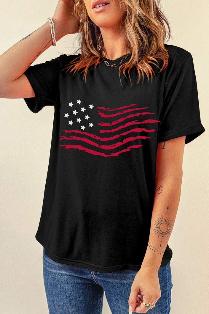 US Flag Round Neck Short Sleeve T-Shirt - (US Only) - Carbone's Marketplace