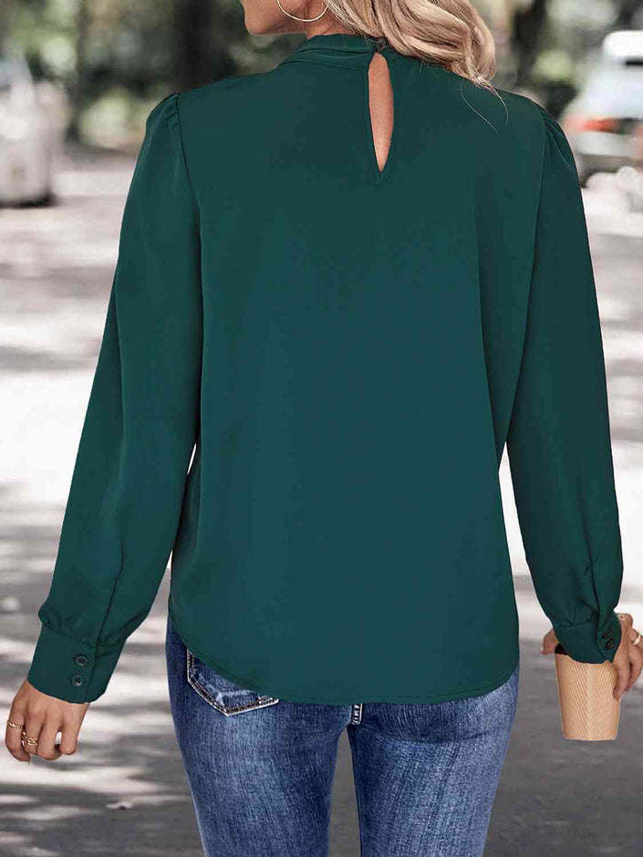 V - Neck Cutout Long Sleeve Blouse - Carbone's Marketplace