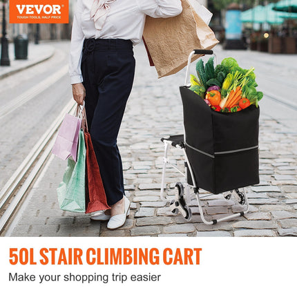 VEVOR Stair Climbing Cart 50L Foldable Shopping Cart w/ Waterproof Bag & Seat - Carbone's Marketplace