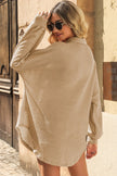 Waffle - knit Collared Neck Dropped Shoulder Shirt - Carbone's Marketplace