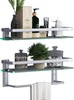 Wall Mounted Floating Glass Shelves 2 Tier with Towel Holder - Carbone's Marketplace