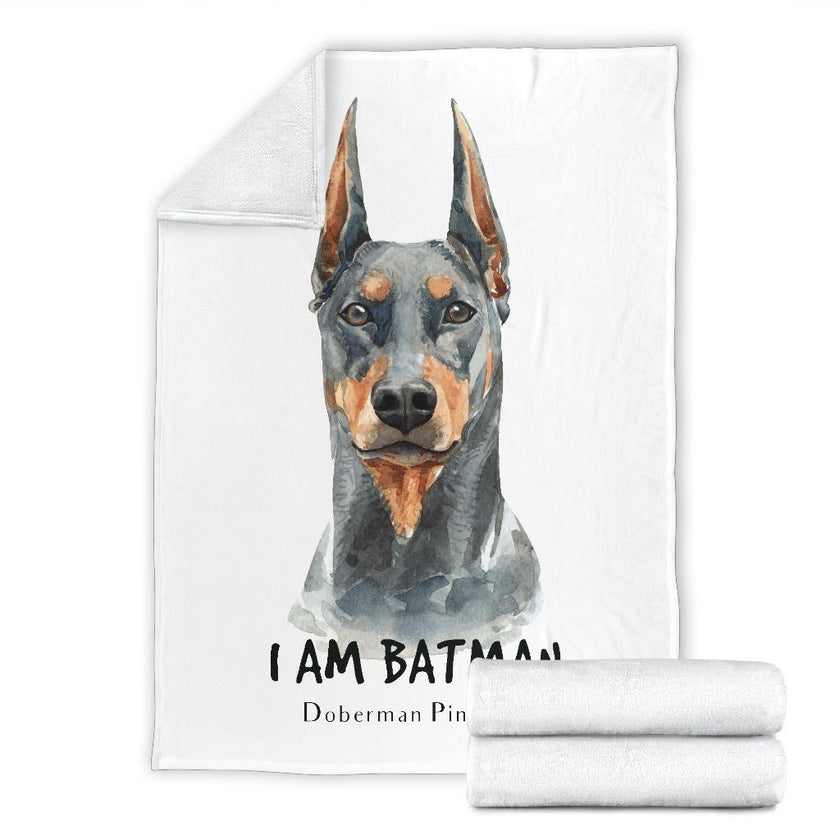 Watercolour Doberman Portrait Premium Blanket, I Am Batman Quote - Carbone's Marketplace