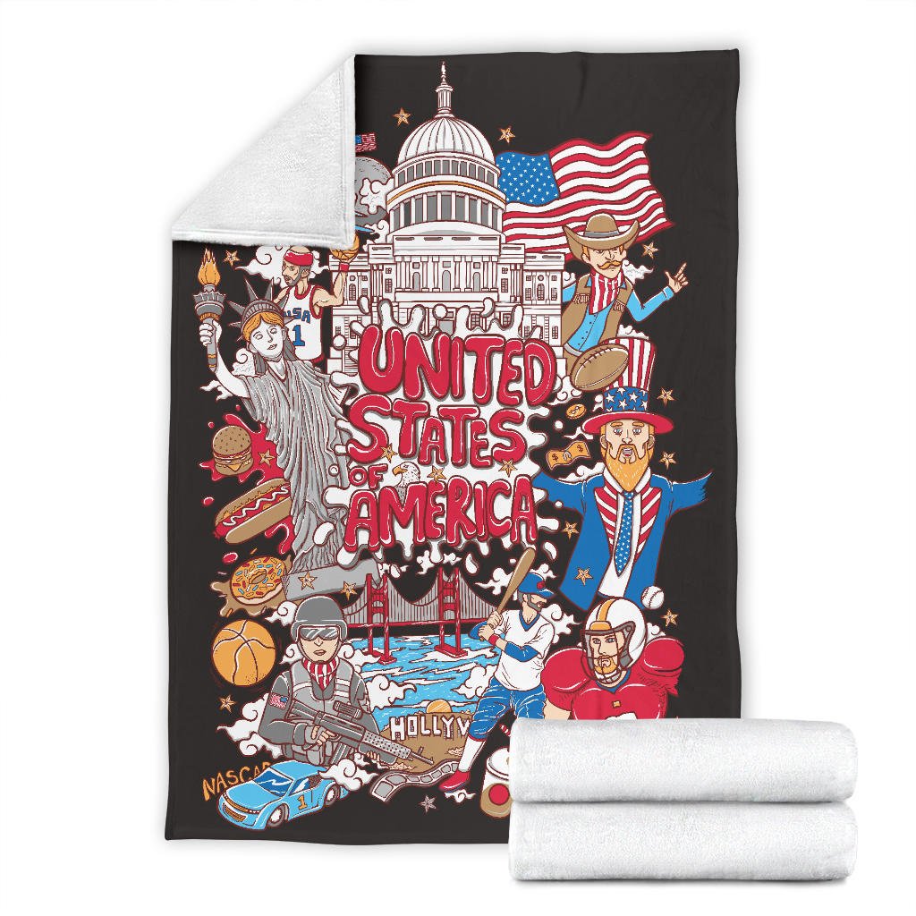 Welcome To United States Of America Premium Blanket, Cool Cartoon Travel Gift - Carbone's Marketplace