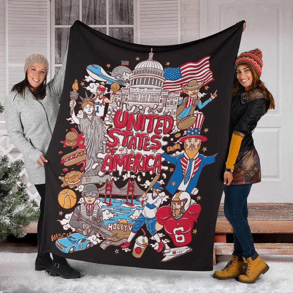 Welcome To United States Of America Premium Blanket, Cool Cartoon Travel Gift - Carbone's Marketplace