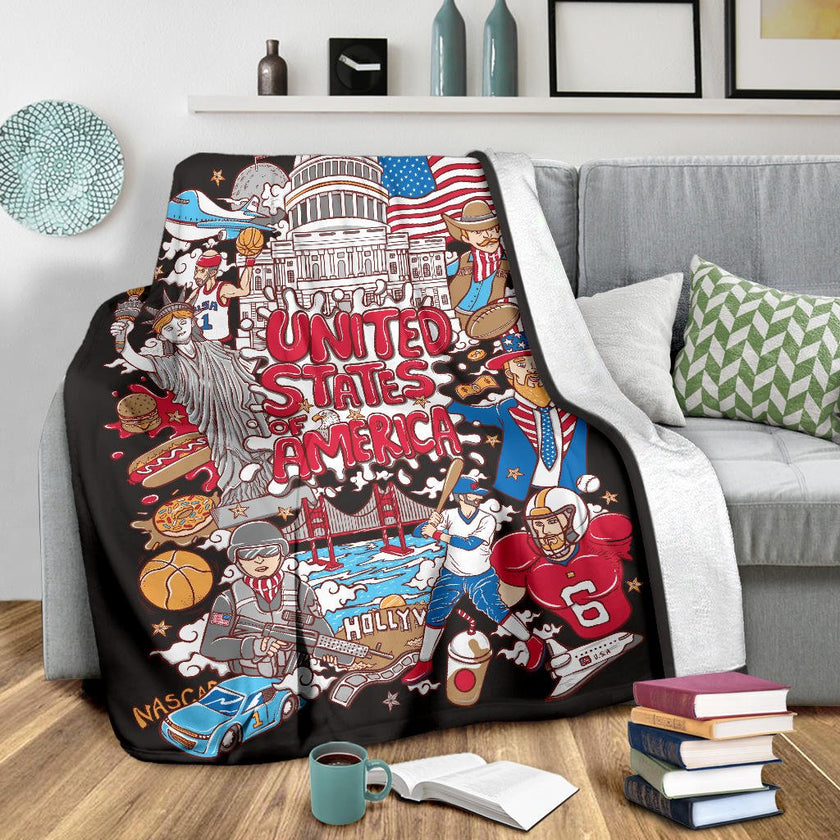 Welcome To United States Of America Premium Blanket, Cool Cartoon Travel Gift - Carbone's Marketplace