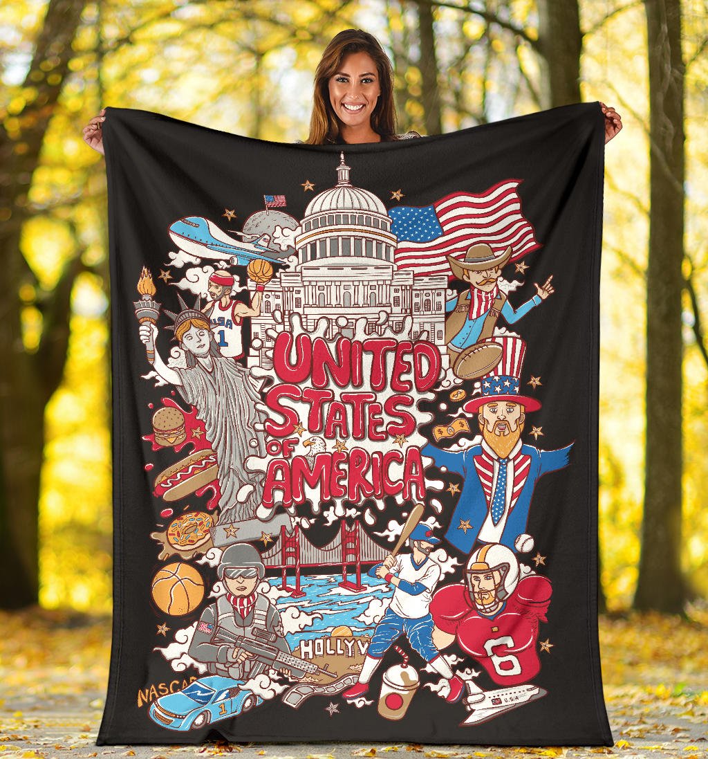Welcome To United States Of America Premium Blanket, Cool Cartoon Travel Gift - Carbone's Marketplace