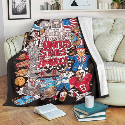 Welcome To United States Of America Premium Blanket, Cool Cartoon Travel Gift - Carbone's Marketplace