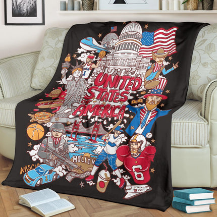 Welcome To United States Of America Premium Blanket, Cool Cartoon Travel Gift - Carbone's Marketplace